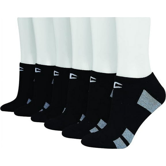 Champion® Women's Core Performance Moisture Wicking Double Dry Black No Show Socks 6 Pack Extended SIZE 8-12