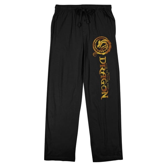 How To Train Your Dragon Gold Logo Adult Black Sleep Pajama Pants - Large