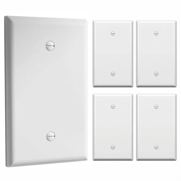 Blank Wall Plate Cover, Gloss Finish, Standard Size 1-Gang 4.50" x 2.76", Polycarbonate Thermoplastic, Electrical Covers for Unused Outlets/Switches, 8801-W-5PCS, White 5 Pack