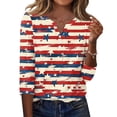 thumbnail image 2 of IYYVV 4th of July Blousr for Women V-Neck Henley Patriotic Tops 3/4 Sleeve Summer USA T-Shirt Casual Loose Fit Tee Beige L, 2 of 5