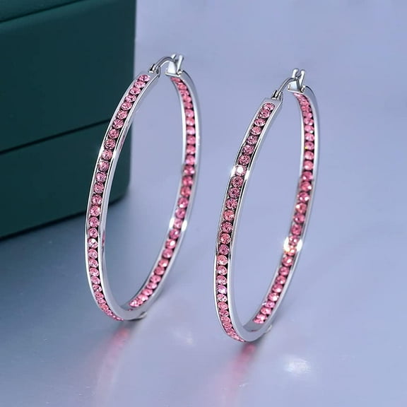 Lt-Colors Crystal Stainl Steel Hoop Earring For Women Hypoallergenic Jewelry For Sensitive Ears Large Big Hoop Earrings 2"[Z866]