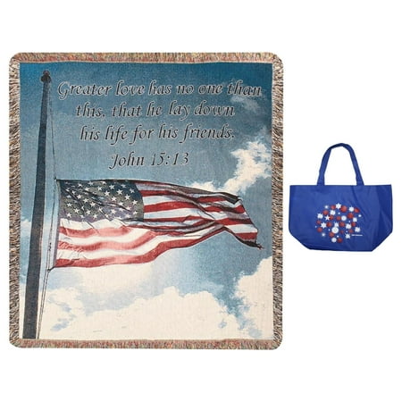 2 Piece Tote - A Salute To Our Soldiers Inspirational Tapestry Throw Blanket & Tote 2 Piece Gift Set