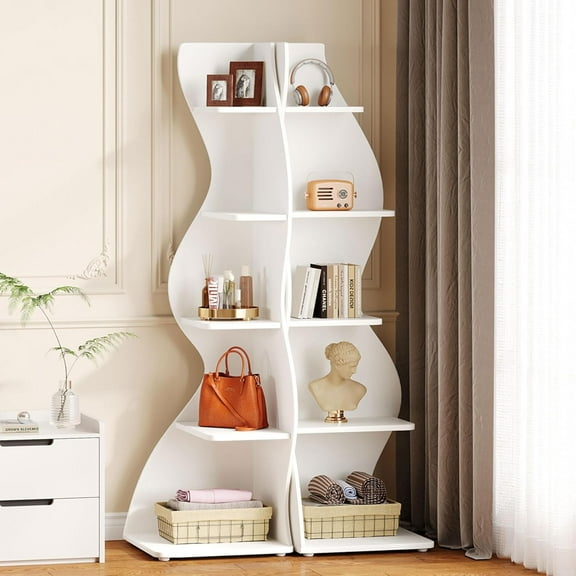 Tribesigns 2PCS Corner Shelf, 5-Tier Wall Corner Bookshelf, Stylish Corner Bookcase for Living Room, Home Office, Small Space, White