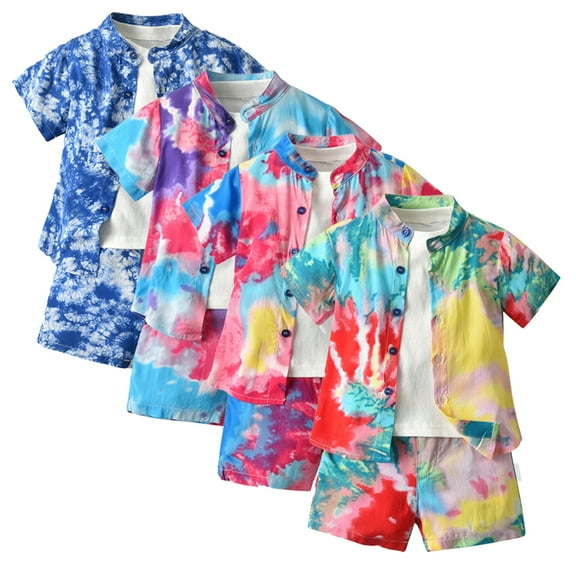 Kkkded Baby Kids Boys Summer T-Shirt Shirt Shorts 3Pcs Outfit 1-6Y Suit Clothe Toddler Short Sleeve Print Shirt short Sleeve T-Shirt Rint Shorts Outfits Hawaiian Set