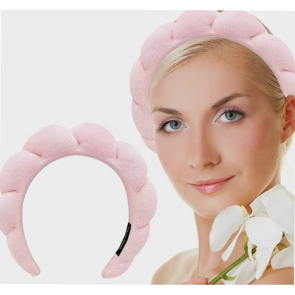 Spa Headband,Spa Headbands for Women,Puffy Headband,Puffy Spa Headband,Sponge Headband,Pink Spa Headband,Sponge Makeup Headband,for Skincare,Yoga,Face Washing,Makeup Removal