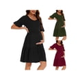 thumbnail image 4 of Biekopu Women's Summer Short Pregnancy Dress Solid Color Short Sleeve Pleated Hem Baby Shower Dress, 4 of 7