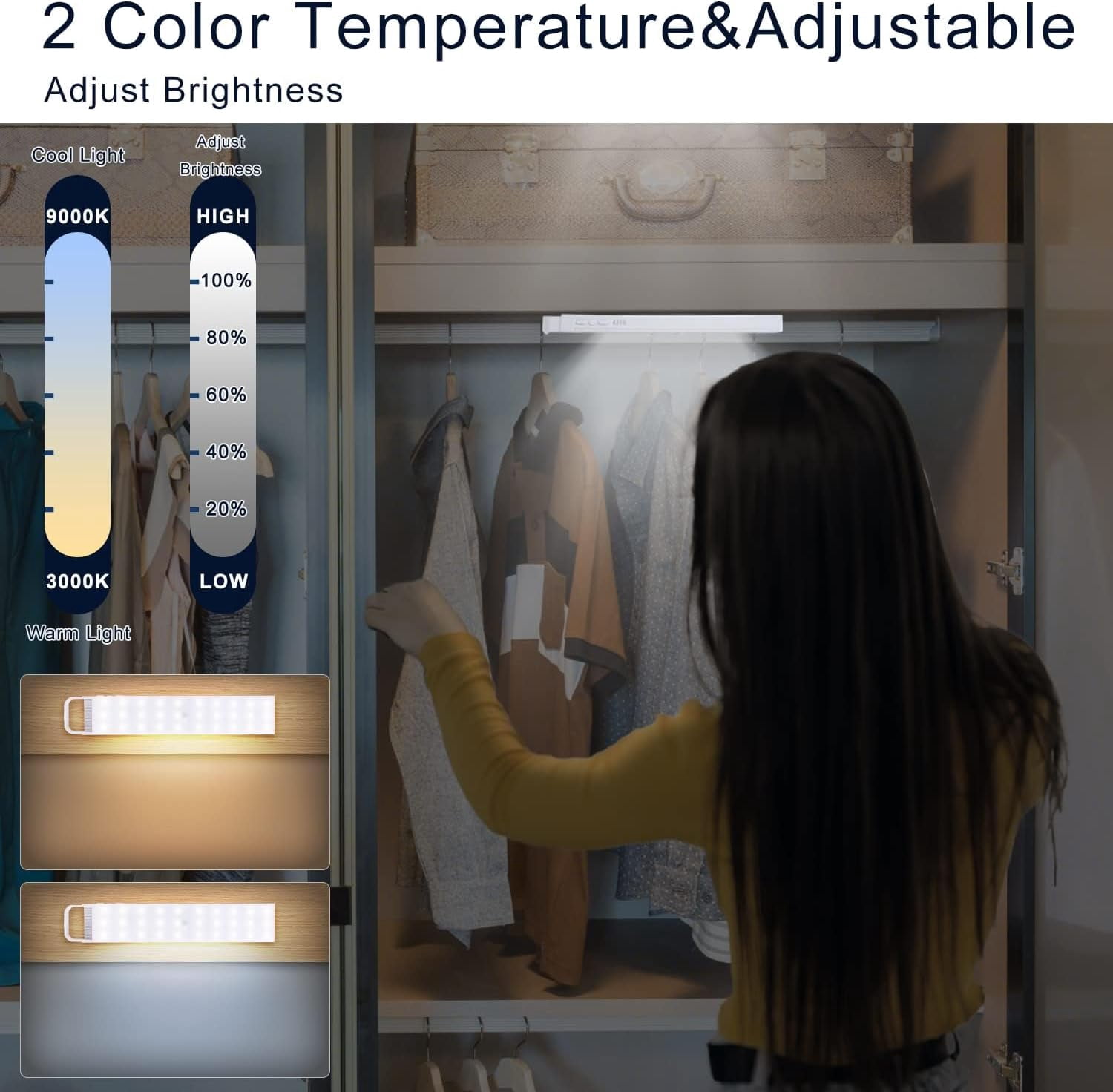 60 LED Under Cabinet Lights, Wireless USB Rechargeable Motion Sensor LED Light with Built-in Magnet Strip for Kitchen, Wardrobe, Closet