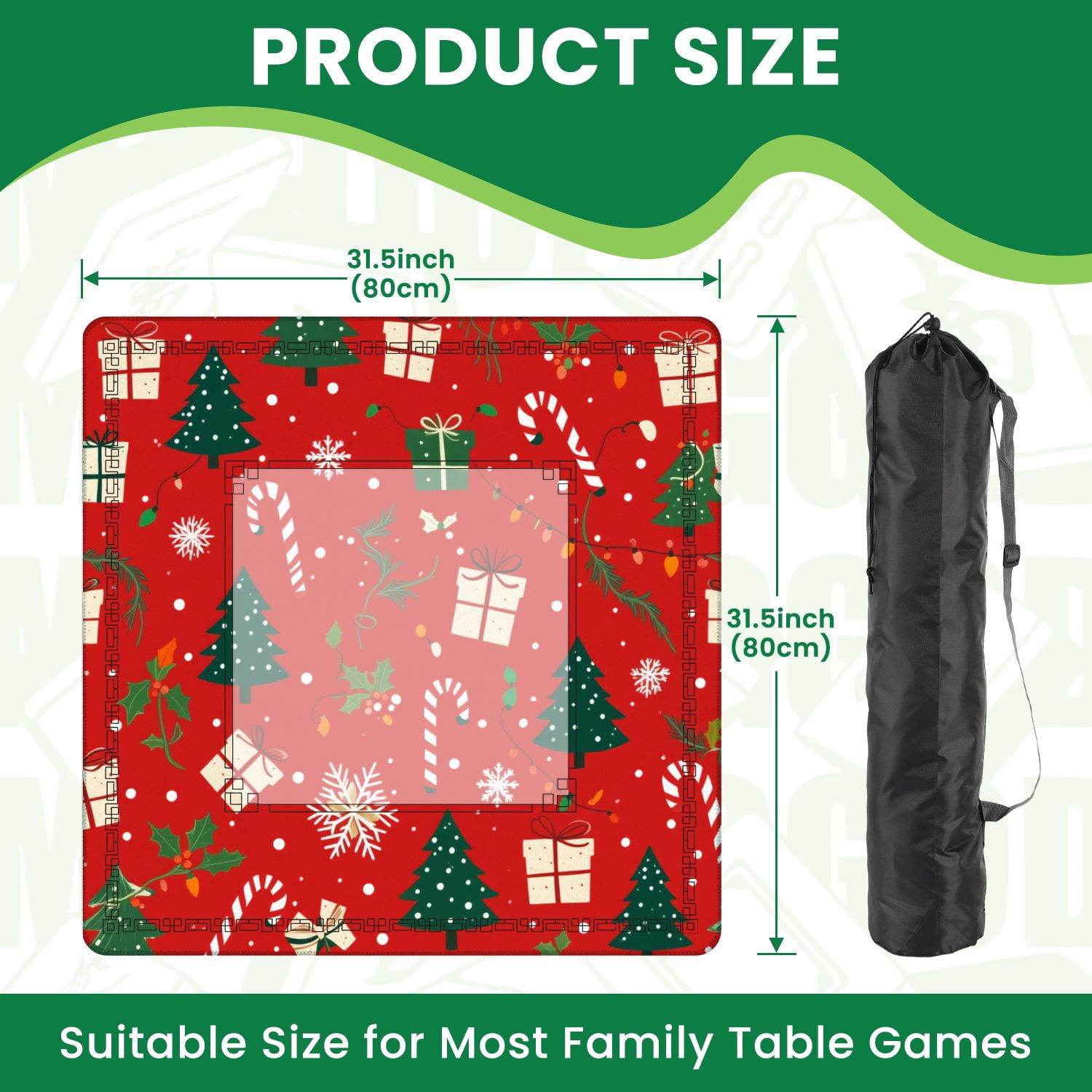 Mahjong Mat 31.5" x 31.5" Christmas tree Christmas ornament red green color Non-Slip Noise Reduction American Mahjong Tiles Table Cover for Dominoes Poker Card Board Games Gift