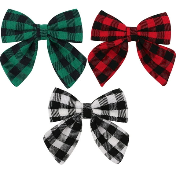 KONTONTY Lattice Plaid Hair Bows, Assorted Colors, Cotton Linen, Durable and Stylish 3Pcs