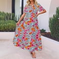 thumbnail image 5 of Wiyuqeen Womens Dresses Short Sleeve Button V Neck Maxi Dresses Casual Boho Floral Print Tiered Dresses Lightweight Ankle Dresses, 5 of 9
