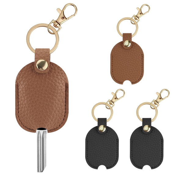 Sekonow 4 Pack Car Key Cover, PU Leather Sleeve for Broken Car Key Loop Replacement, Protector Holder Keychain for Women Men, Black Brown