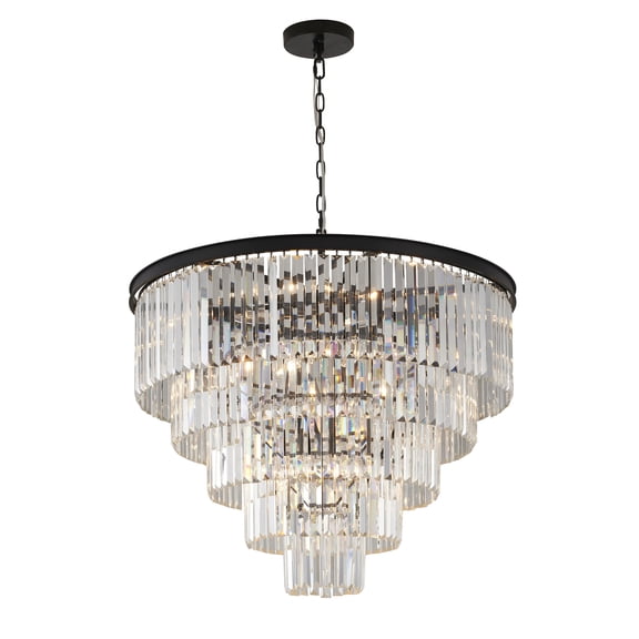 Bethel International Chandelier Black Metal & Crystal