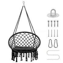 Sturdy and Comfortable Patio Hammock Chair , Boho Swing with Cushion & Hanging Kit ,Black Hanging Swings