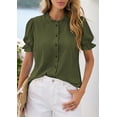 thumbnail image 3 of PRETTYGARDEN Womens Puff Short Sleeve Tops Summer Spring Button Down Boho Embroidered Cute Blouse Dressy Casual Shirts, 3 of 10