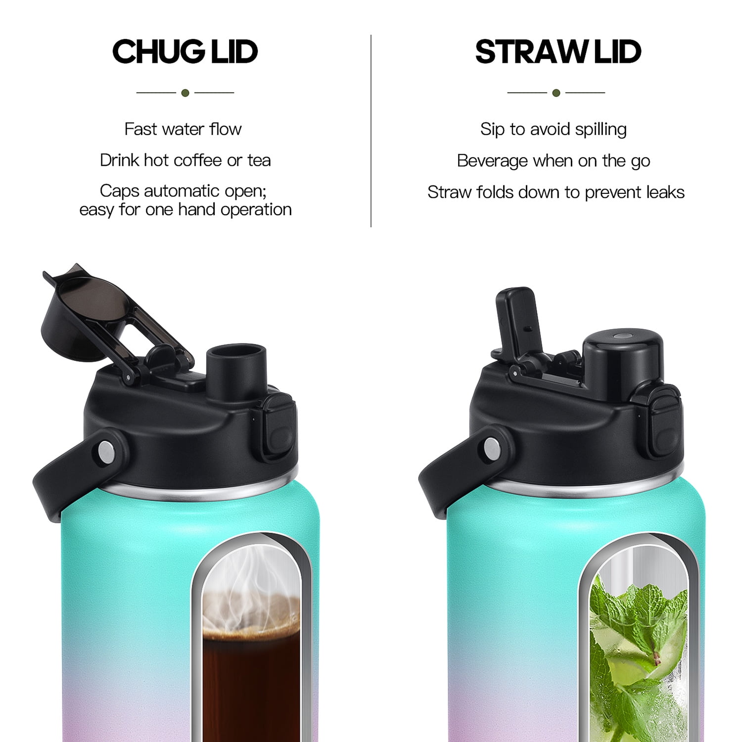 GEDUX 64 oz Insulated Stainless Steel Water Bottle, Half Gallon Water Bottle with 2-in-1 Chug & Straw Lid and Handle, Leak Proof Wide Mouth Vacuum Tumbler for Gym Travel