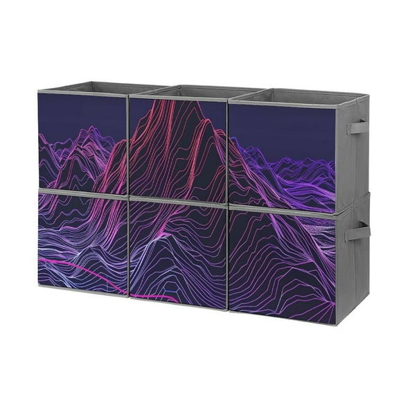 Collapsible Oxford Fabric Storage Cubes with Handles, Large Mid Foldable Oxford Cloth Bins Set of 2/6, Closet Organizers for Shelves Clothes Home Kitchen Toy - Neon River Velly Cyber