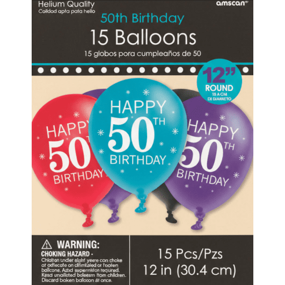 Amscan 50th Birthday Balloons – 15 Pack 12” Round Latex Balloons – Happy 50th Birthday Party Decorations