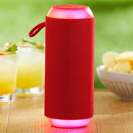 ONN LARGE RUGGED SPEAKER WITH BLUETOOTH WIRELESS TECHNOLOGY AND LED LIGHTING, RED