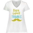 thumbnail image 3 of Inktastic Here Comes Trouble, Mustache - Blue Green Women's Plus Size V-Neck T-Shirt, 3 of 5