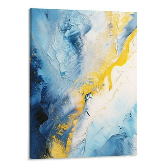 Creowell Abstract Canvas Wall Art for Living Room, Wall Decor for Bedroom, Blue Gold Marbling Pictures for Bathroom Wall Decoration, Painting Set for Office, Home Decor for Wall 16x20 in