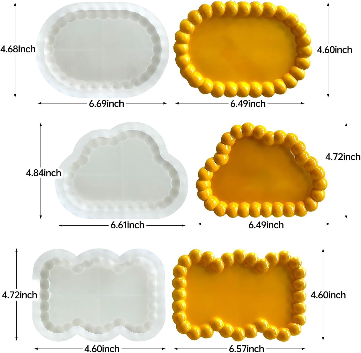 ABCISI 3 Pcs Bubble Coaster Silicone Mold, Durable Epoxy Resin Bubble Molds for Resin Heart Cloud Bow Shape, Used for Coasters Bowl mats, Candle Holders, Home Decoration, Valentine's Day Gifts