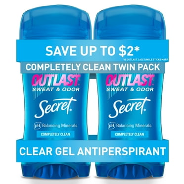 Secret Outlast Clear Gel Antiperspirant Deodorant, Completely Clean, 2.6 oz Each, Twin Pack