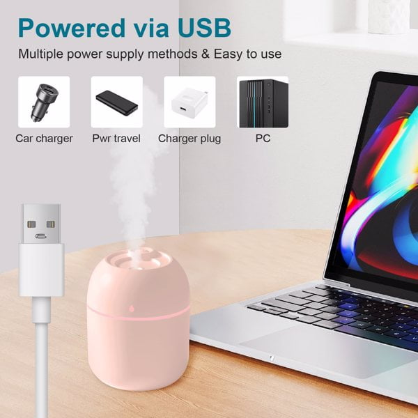 2pcs Portable Mini Humidifier, 220ml,Small Cool Mist Humidifier, Personal Desktop Humidifier For Bedroom Travel Office Home