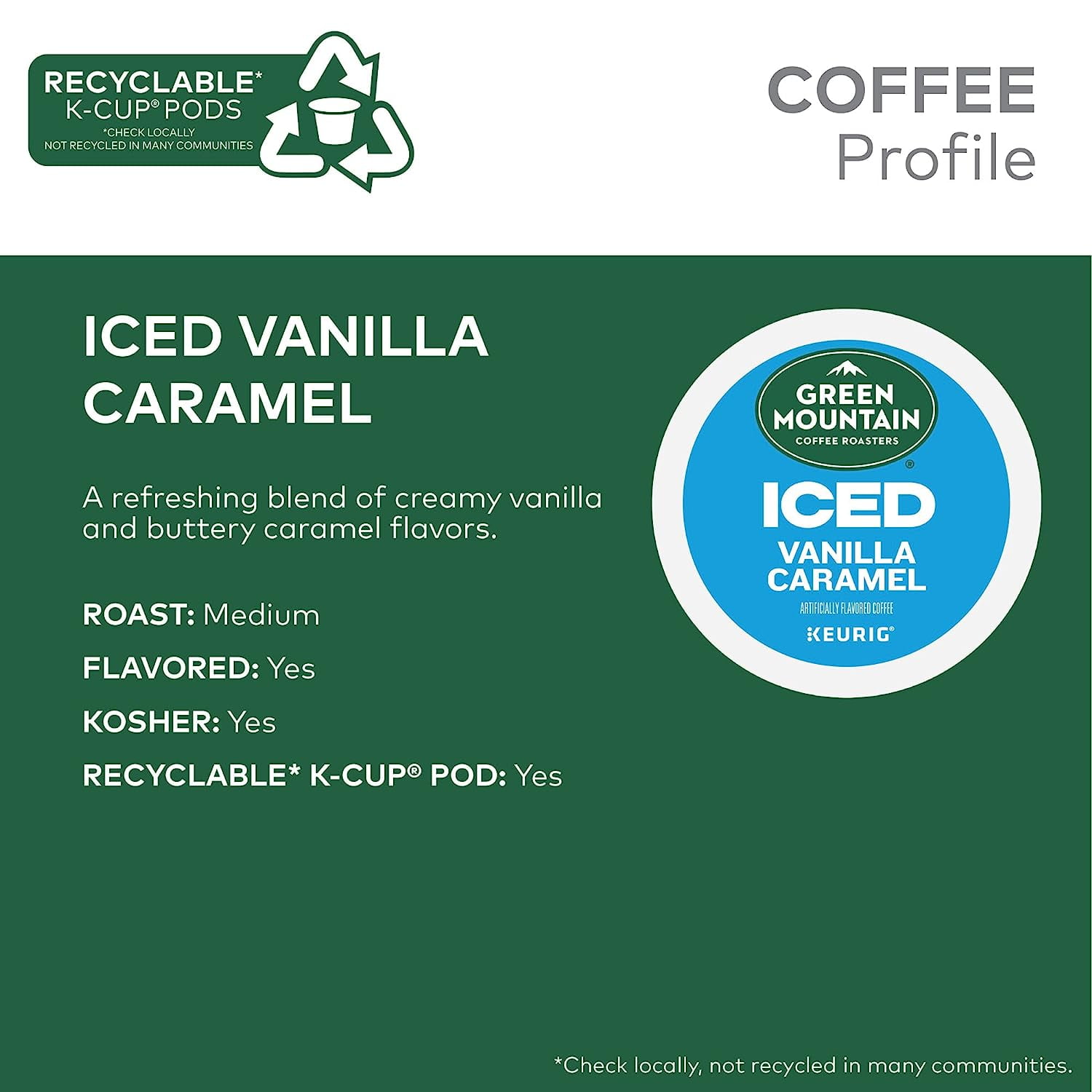 Green Mountain Coffee Roasters ICED Vanilla Caramel, Single Serve Keurig K-Cup Pods, Flavored Iced Coffee, 60 Count (6 Packs of 10)