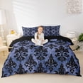thumbnail image 2 of jejeloiu Dark Damask Duvet Cover King,Vintage Print King Bedding For Adults,Blue Black,Black Reversible,3pcs,1 Duvet Cover and 2 Pillowcases, 2 of 6