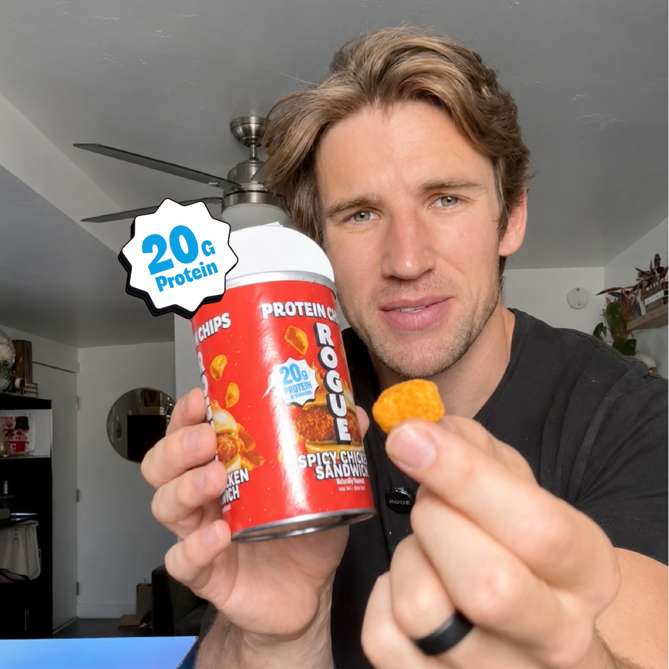 Rogue Snacks, Spicy Chicken Sandwich Chips, 20g Of Protein, Probiotics,  1.8 oz Can