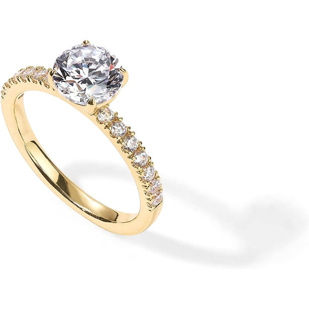 JLMMEN STORE 14K Gold Plated Round Cut Solitare Cubic Zirconia