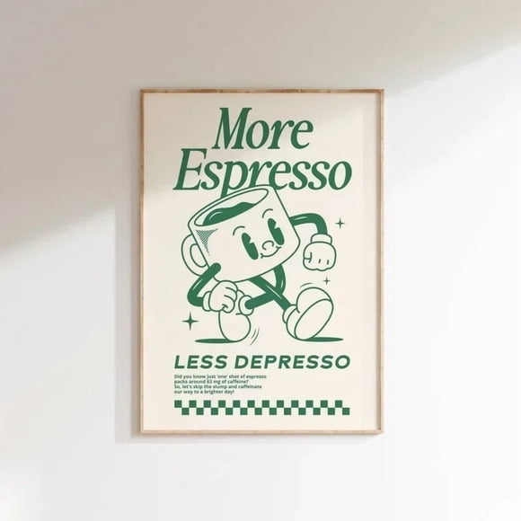 More Espresso Less Depresso Wall Art, Coffee Quote Wall Art, Coffee Station Wall Art, Coffee Bar Print, Cute Prints, Retro Quote. Size: 50*70 cm, unframed.
