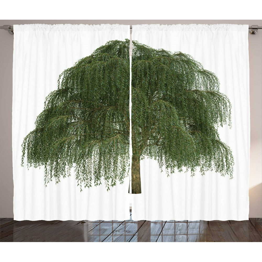 Willow Tree Curtains 2 Panels Set, Weeping Branches with Joyous Leaves