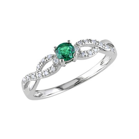 Lab-Created Emerald Infinity Ring with Diamonds 1/5 Carat (Ctw) in Sterling Silver