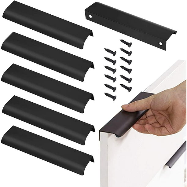 Tiradores para muebles, tiradores de puerta negros mate ocultos de 96 mm, tirador de perfil de aluminio, tirador integrado, tirador para muebles de cocina para muebles de cajones de armario interior