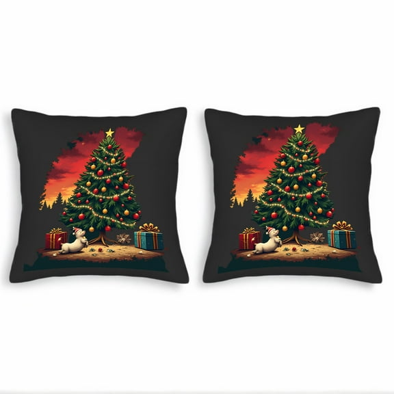 Set of 2 18x18in Throw Pillow Covers - Festive Christmas Design with Red and Gold Ornaments Perfect for Couch Bed or Car Decor