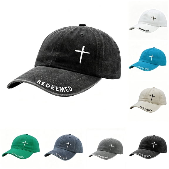 Men's Cross Embroidered Washed Baseball Cap Vintage Christian Adjustable Dad Hat