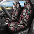 thumbnail image 2 of Psesaysky Easy to Install Car Seat Cover Decor Protector for Sedan, Washable Comfortable Front Seat Cover Polyester Fabric Full Set of 2PCS, Sugar Skull & Rose Print with Heart Accents, 2 of 9