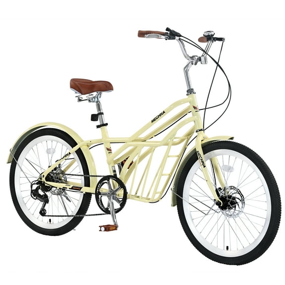 Aezusy 24" Womens Bike Shimano 6-Speed Adult Commuter Bicycle with Cargo, Yellow