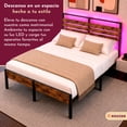 thumbnail image 4 of Base Cama Matrimonial Cabecera Reforzada 750kg Luz LED 7 Colores Contactos USB C App mas Control Acero Madera 207x139x105cm Facil Armado Repisa, 4 of 11
