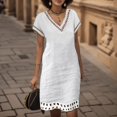 thumbnail image 2 of B91xZ Robes Décontractées pour Femmes Été 2024 Manches Courtes Col en V Robe de Soirée Florale Courte avec Poches, Blanc L, 2 of 5