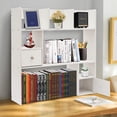 thumbnail image 2 of ToppiJoy Desktop Bookshelf, Desk Storage Organizer, Wood Desk Display Shelf Rack, Office Supplies Desk Organizer (White), 2 of 15