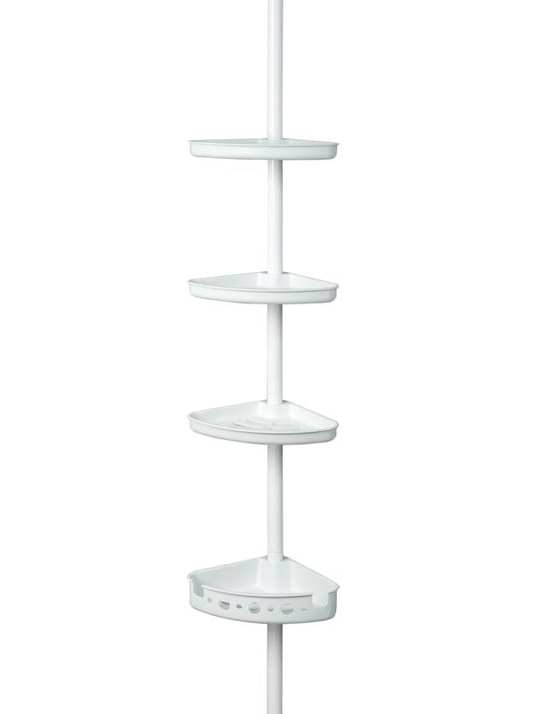 Mainstays Adjustable Tension Shower Pole Caddy, 3 Shelves, 60" - 96", White Finish