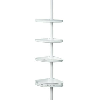Mainstays Adjustable Tension Shower Pole Caddy, 3 Shelves, 60" - 96", White Finish