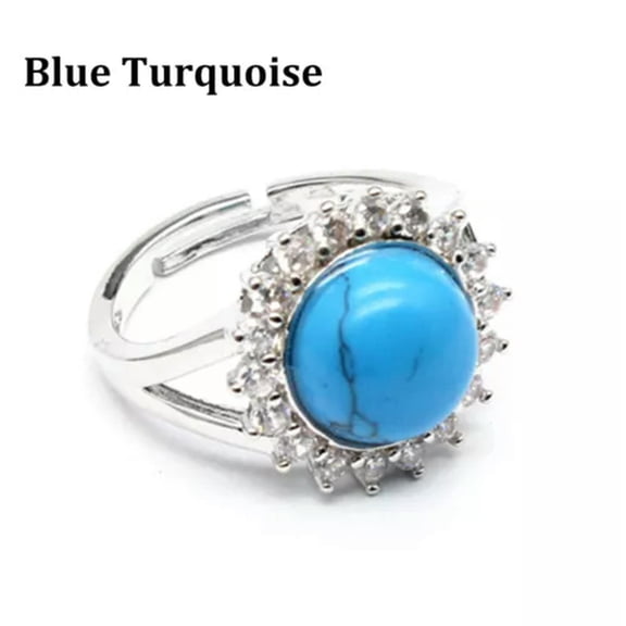 HOOUN 1pc Natural Crystal Flower Round Bead Chakra Ring Quartz Jewelry Healing Reiki-Blue Turquoise-1PC (Random Pick)