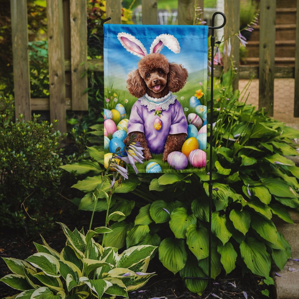 Chocolate Poodle Easter Egg Hunt Garden Flag 11.25 in x 15.5 in
