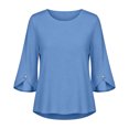 thumbnail image 7 of ClodeEU Women's Crew Neck 3/4 Sleeve Blouse,Solid Casual Loose Fit Basic Top Light Blue,Women's Plus S, 7 of 7