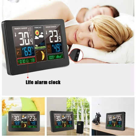 

Alarm Clock Color LED Screen Indoor/Outdoor Temperature Humidity Weather Station Forecast Digital US Plug
