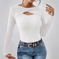 thumbnail image 2 of ZyeKqe Women Crop Top Long Sleeve Cut out Ribbed Knit Going out Tops Stretchy Slim Tight Tees T Shirts, 2 of 8