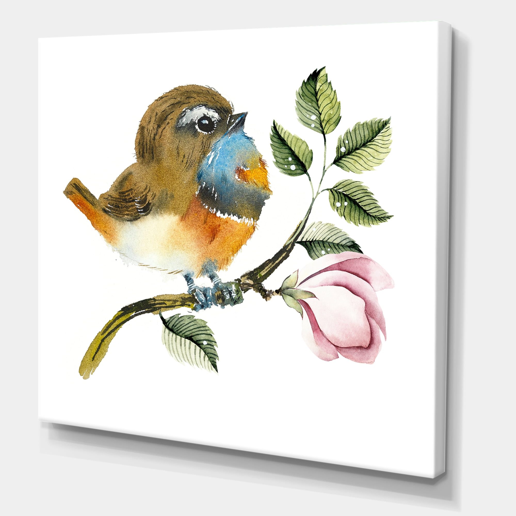 Designart ' Bluethroat Bird Sitting On A Branch ' Traditional Canvas Wall Art Print